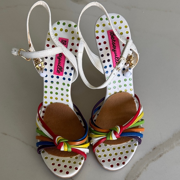 Betsey Johnson Shoes - Betsey Johnson White Sandals with Rainbow Knot Straps
